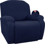 JIVINER Super Stretchy Sun Lounger Slipcovers Spandex Soft Slipcover with Pockets Recliner Furniture Protector (Navy Blue Deck Chair)