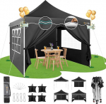 HOTEEL Folding Gazebo 3 x 3 veekindel stabiilne pop-up Gazebo kokkupandav 3 x 3 m talvekindel peotelk, 4 k&uuml;lgseina, 4 liivakotti, 4 k&ouml;it, 4 naela, paksendatud 0,6 mm serva post, 310 cm k&otilde;rge, must