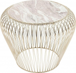 Kare Design Beam Side Table, Grey/Brass, Side Table, Steel Frame, Marble Table Top, Living Room, Sofa Table, 35 x 43 x 43 cm (H x W x D)