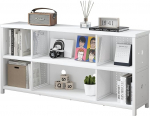 LVB White Bookcase with 8 Open Compartments, Standing Shelf with 2 Levels, Cube Shelf, Office Shelf, Horizontal, for Living Room, Office, Study, Children's Room, Metal, 34D x 160W x 76H
