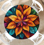 &Uuml;mmargune v&auml;listingimustes kasutatav elastne laudlina, l&auml;bim&otilde;&otilde;t 60 tolli (150 cm), mandala lillemustriga elastne aiakattekate.