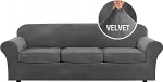 H.Versailtex Velvet 4 tk k&otilde;rge veniv diivanikate Diivanikate m&ouml;&ouml;bli kaitsja Fit Luxury paks samet ekstra suur diivanikate 3 padjale, diivan laius kuni 100 tolli (XL diivan, Hall)