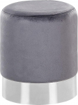 Brigitte Glamour Look Pouf Round Velvet Grey Metal Silver