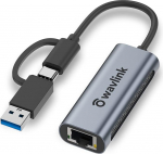 WAVLINK USB 3.0/USB C kuni 2.5G Ethernet adapter, USB LAN adapter 2500Mbps, Thunderbolt v&otilde;rguadapter Mac OS, Windows, Linux, Dell XPS, Surface Pro, jne. jaoks