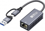 OHBUYAGN USB 5G LAN adapter Ethernet adapter USB 3.2 Gen 2 kuni RJ45 5000 Mbps Gigabit v&otilde;rguadapter alumiiniumist &Uuml;hildub s&uuml;learvuti, Linux, PVE, PC-ga Windows 11/10/8 all jne