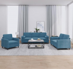 Brokky 3-osaline diivanikomplekt koos pehmendusega diivaniga Elutoa diivanikomplekt Elutoa diivanikomplekt Diivanid elutuppa Sinine sametne