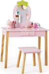 DREAMADE 2 in 1 laste riietuslaud koos tugitooli ja peegliga, laste puidust meigilaud, kosmeetikalaud, riietuslaud, printsessi riietuslaud koos sahtliga lastele t&uuml;drukutele