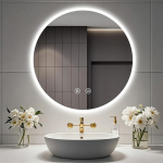 Vannitoa peegel koos valgustusega, &uuml;mmargune, 70 cm, vannitoa peegel seinapeegel ja puutetundlik l&uuml;liti, IP65 LED peegel vannituba m&auml;lufunktsiooniga, 3 v&auml;rvitemperatuuri, timmitav, uduvastane, HD karastatud