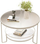 &Uuml;mmargune kohvilaud, klaasist kohvilaud v&auml;ikese ruumi jaoks, tugev metallist raam, kaasaegne diivanipoolne laud elutuppa, magamistuppa ja kontorisse (valge raam + pikk Changhong klaas)