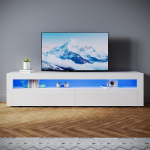 SONNI kaasaegne TV kapp 180 cm, Lowboard High Gloss White 16 v&auml;rvi LED valgustusega, 2 sahtlit, 2 ust kuni 65-tollise teleri jaoks, teleripult elutuppa ja magamistuppa, 180 x 40 x 45 cm.