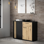 Forte Cardigan kapp 120 kaasaegne kapp 2 uksega ja 1 sahtliga elutuba magamistuba magamistuba k&auml;sit&ouml;&ouml;na tammepuidust dekoor | Must, 115,8 cm lai x 82,3 cm k&otilde;rge x 34,3 cm s&uuml;gavus