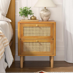 Rotangist &ouml;&ouml;kapp 2 sahtliga Puidust k&uuml;ljelaua jalgadega, mis on valmistatud t&auml;ispuidust Boho &ouml;&ouml;kapp V&auml;ike kapp magamistuppa elutuppa lastetuppa T&auml;ielikult kokku pandud 45 x 40 x 55.5 cm