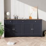 Sideboard, buffetkapp, kapp elutuppa ja s&ouml;&ouml;gituppa, kaasaegne elutoa kapp, 4 ukse ja 3 sahtliga hoiukapp, 160 x 37 x 75 cm (must ja hall)