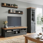 Lomadox elutoa m&ouml;&ouml;blikomplekt, hall massiivpuidust m&auml;nni v&auml;limusega, 4-osaline seinaplaat, TV madallaud, vitriinkapp