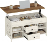 Hzuaneri Couchtisch, h&ouml;henverstellbarer Wohnzimmertisch, Sofatisch, 2 Schubladen und Versteckter Stauraum, 50 x 100 x 47,3-61,3 cm, f&uuml;r Wohnzimmer, Esszimmer, B&uuml;ro, Wei&szlig;-Braun CT22114B