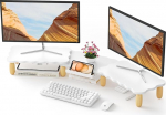Kahe monitori t&otilde;stuk, k&uuml;psise kuju, reguleeritav pikkus ja p&ouml;&ouml;rdenurk, puidust lauaorganisaator 2 monitorile, monitoride statiiv koos sahtliga s&uuml;learvuti, arvuti, arvuti, printeri jaoks, valge