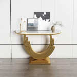 Glamuurne kuldne marmorist konsoollaud, mustust h&uuml;lgav, konsoolne diivanilaud saalidele, poolringikujuline marmor Euroopa stiilis, seinale paigaldatud Ve, valge-47