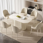 160 cm valge ovaalne s&ouml;&ouml;gilaud 6 tooliga, kaasaegne s&ouml;&ouml;gitoa laua ja toolide komplekt, k&otilde;rge temperatuuri ja kulumiskindlusega peen laud ja toolide komplekt s&ouml;&ouml;gituppa, k&ouml;&ouml;ki