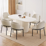 160 cm gro&szlig;es, modernes Ess- und K&uuml;chentisch-Set f&uuml;r Esszimmer, mit 6 gepolsterten St&uuml;hlen f&uuml;r 6-8 Personen, ovaler eleganter Esstisch, Cremewei&szlig;