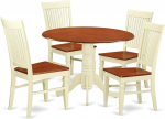 East West Furniture Dublin 5 Piece Dining Set for 4 Includes Round Table with Dropleaf and 4 Dining Chairs, 42.5" x 42.5", Buttermilk and Cherry