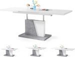 Grand kohvilaud 120 x 70 x 60-67 cm Reguleeritava k&otilde;rgusega kokkupandav (valge + betoon)