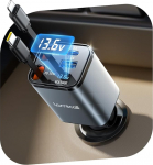 Lamicall 4-in-1 sigaretis&uuml;&uuml;taja USB C autolaadija - [50% v&auml;ike] [pinge n&auml;idik] 69W USB adapteri auto kiirlaadija koos sisset&otilde;mmatava C-t&uuml;&uuml;pi kaabliga, 24/12V autolaadija iPhone'ile/Samsungile