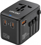 LENCENT rahvusvaheline reisimisadapter, GaN III 65 W universaalne reisipistik 1 USB-A ja 3 USB-C PD kiirlaadimisega, pistikupesa adapter A/C/G/I (USA/UK/EL/AUS) pistikupesale, musta v&auml;rvi