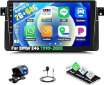 CAMECHO 2G + 64G Autoradio Android 13 BMW E46 1999-2005 jaoks koos traadita Carplay ja Android Auto Bluetooth 9-tollise puuteekraaniga WiFi GPS EQ FM/RDS peeglilink + AHD tagurduskaamera ja mikrofoniga