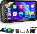 Traadita Carplay Android auto 2 DIN autoraadio, 7-tolline HD puuteekraaniga autostereo MP5-m&auml;ngija, toetab Bluetooth 5.1/MirrorLink/FM/USB2.0/AUX/laadimine/kaugjuhtimine + tagurduskaamera