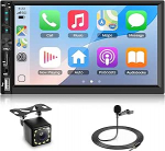 7-tolline traadita Carplay autoraadio 2 DIN Android auto, podofo puuteekraaniga autopleier Bluetooth FM raadio EQ helitugevuse reguleerimine peeglilink USB + tagurduskaamera