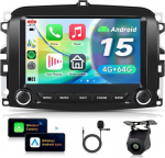 4G + 64G autoraadio Android 15 Fiat 500L 2013-2019, 7-tolline HD puutetundlik autoraadio traadita Carplay Android auto GPS Wi-Fi USB Bluetooth 5.0 FM RDS raadio tagurduskaameraga