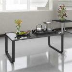 TUKAILAI Coffee Table Black Glass with Metal Frame Side Table Bedside Table Living Room Bedroom Furniture
