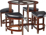 Roundhill Furniture Cylina Solid Wood Dining Table with 4 Chairs and Glass Top