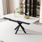 KAZZIO Expandable Dining Table, Automatic Extending Dining Table, Rectangular Dining Table, Coffee Leisure Table, L150/180 x W70 x H76 cm, Sacrum Design, Marble Structure (Black and White)