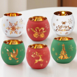 HA BIN j&otilde;ululatern, 6 klaasi - Teelambid lumehelbe, p&otilde;hjap&otilde;dra, j&otilde;ulupuu motiividega punases, rohelises ja valges - ideaalne lauakaunistus, k&uuml;&uuml;nla hoidja klaasi jaoks.