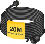 V&auml;litingimustes kasutatav pikenduskaabel 20 m koos kaitsekorgiga H07RN-F 3G 2,5 mm&sup2;, kummist toitejuhtme pikendus Schuko pistikuga v&auml;litingimustes IP44, elektrikaabel v&auml;litingimustes, 3500 W, 16 A 250 V, must