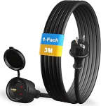 Pikenduskaabel 3 m v&auml;ljas Kummist pikendus Schuko pistikuga v&auml;litingimustes IP44 kaabli pikendus H05RR-F 3G 1,5 mm&sup2; 3500 W Elektrikaabel v&auml;ljas kaitsekorgiga Must