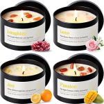 AOOVOO Crystal Energy Candles Set naistele - 4 Pack 26 oz Sojavachs k&uuml;&uuml;nlad kodu l&otilde;hna, 200 tundi kauakestev k&uuml;&uuml;nal, naeru punane kristall / armastus Rose Quartz / Joy Citrine / Passion Red Qu