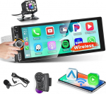 Fuluku 6,9-tolline traadita Carplay 1 DIN autoraadio koos Android autoga, HD 1080P puuteekraaniga 1 DIN raadio Bluetooth 5.0 FM SWC EQ Mirror Link tagurduskaamera MIC, AUX/TF/USB Type-C port