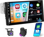Hikity Autoradio 1 DIN puuteekraaniga 7-tolline raadio Bluetooth 1 DIN juhtmevaba Carplay Android Autode peeglilink SWC FM raadio USB/TF/AUX tagurduskaamera + mikrofon