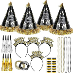 HOWAF Aastavahetuse aksessuaarid fototarvikud - 24-st pakendist koosnev komplekt Happy New Year Headbands, aastavahetuse peom&uuml;tsid, voolikud ja kaelakee lastele, t&auml;iskasvanutele, uue aasta dekoratsioon, uusaasta &otilde;htu, uusaasta &otilde;htu