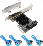 SATA-kaart, PCIE 3.0, 4 porti 4 SATA-kaabliga, SATA-kontrolleri laienduskaart koos madala profiiliga klambriga, mitte-rooditud, k&auml;ivitamine s&uuml;steemi k&otilde;vakettana