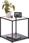 Relaxdays Side Table Glass + Wooden Shelf, Metal Frame, Robust, Square, Flat Coffee Table HBT 50 x 50 x 50 cm, Black