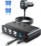 JOYROOM 227 W sigaretis&uuml;&uuml;taja jagur 9 in 1, autolaadija adapter koos 80 cm sisset&otilde;mmatava 45 W C-t&uuml;&uuml;pi ja valgustuse kiirlaadimiskaabliga, kolmekordne 12 V/24 V pistik eraldi l&uuml;litiga iPhone 17 jaoks