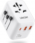 LENCENT Universal Travel Adapter, rahvusvaheline reisipistik adapter 2 USB & Type-C PD 20W, &uuml;lemaailmne laadija mobiiltelefonidele, s&uuml;learvutitele, USA/UK/EL/AUS pistikupesad, valge