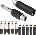 6.35mm to RCA Converter Adapter, 6.35mm 1/4" TS Female to RCA Male Adapter & 6.35mm 1/4" TS Male to RCA Female Adapter for Microphone KTV System (Pack of 10)