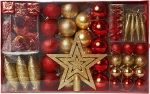 Heitmann Deco j&otilde;ulukuusekaunistused - 60-osaline komplekt koos kuusepealse, pallide, p&auml;rliketi, girlande ja t&auml;htedega - plastikust
