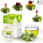 Creano teelillede kinkekomplekt Erbl&uuml;hTeelini - roheline tee - koos teeklaasi ja 8 teelillega tassiformaadis - kingitus j&otilde;uludeks