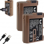 2 x SK aku &uuml;hildub Nikon EN-EL15c < 2400 mAh > EN-EL15b EN-EL15a EN-EL15 < USB Type-C laadimispesaga/NTC anduriga ja V1 korpusega > Zf Z8 Z7 II jaoks.