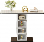 Console Table for Wohnzimmer, Flurtisch mit Steinplattenplatte, Moderne Eingangsvitrine, Konsolentisch mit Offenem Ablagefach(White A,80cm/31.5in)